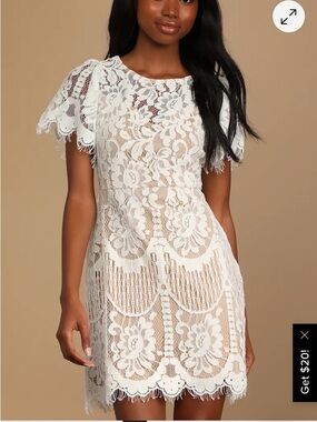 Lulus Pearson White Lace Short Sleeve Dress, Size M